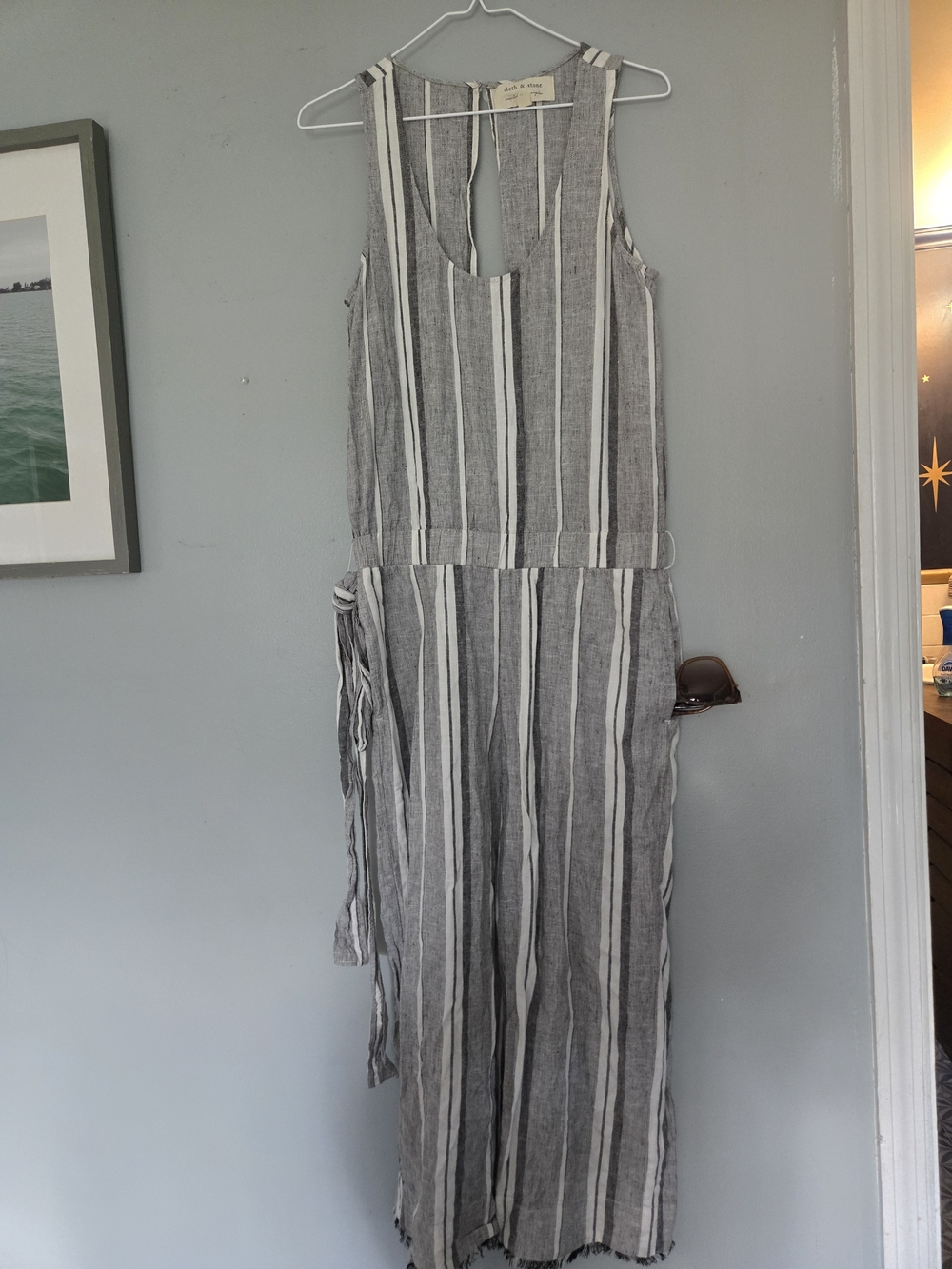 Cloth And Stone: Striped Sleeveless Linen Jumpsuit.